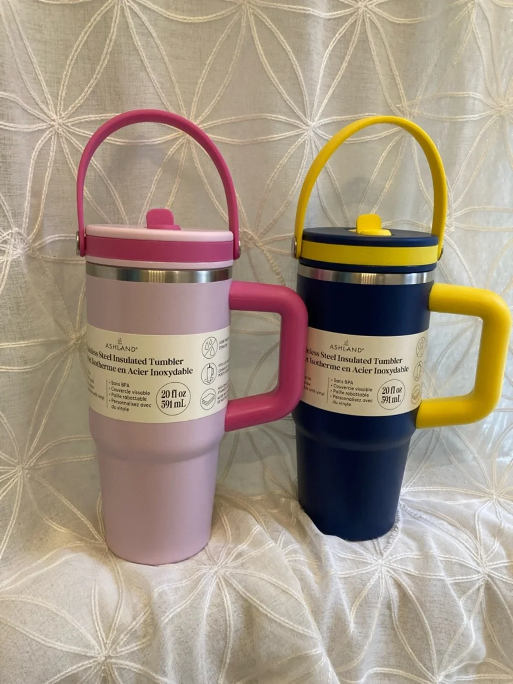Ashland Pink & Navy Stainless Steel Travel Tumblers with Handles
